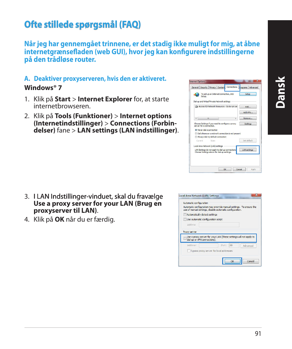 Dansk, Ofte stillede spørgsmål (faq) | Asus RT-N66U (VER.B1) User Manual | Page 91 / 182