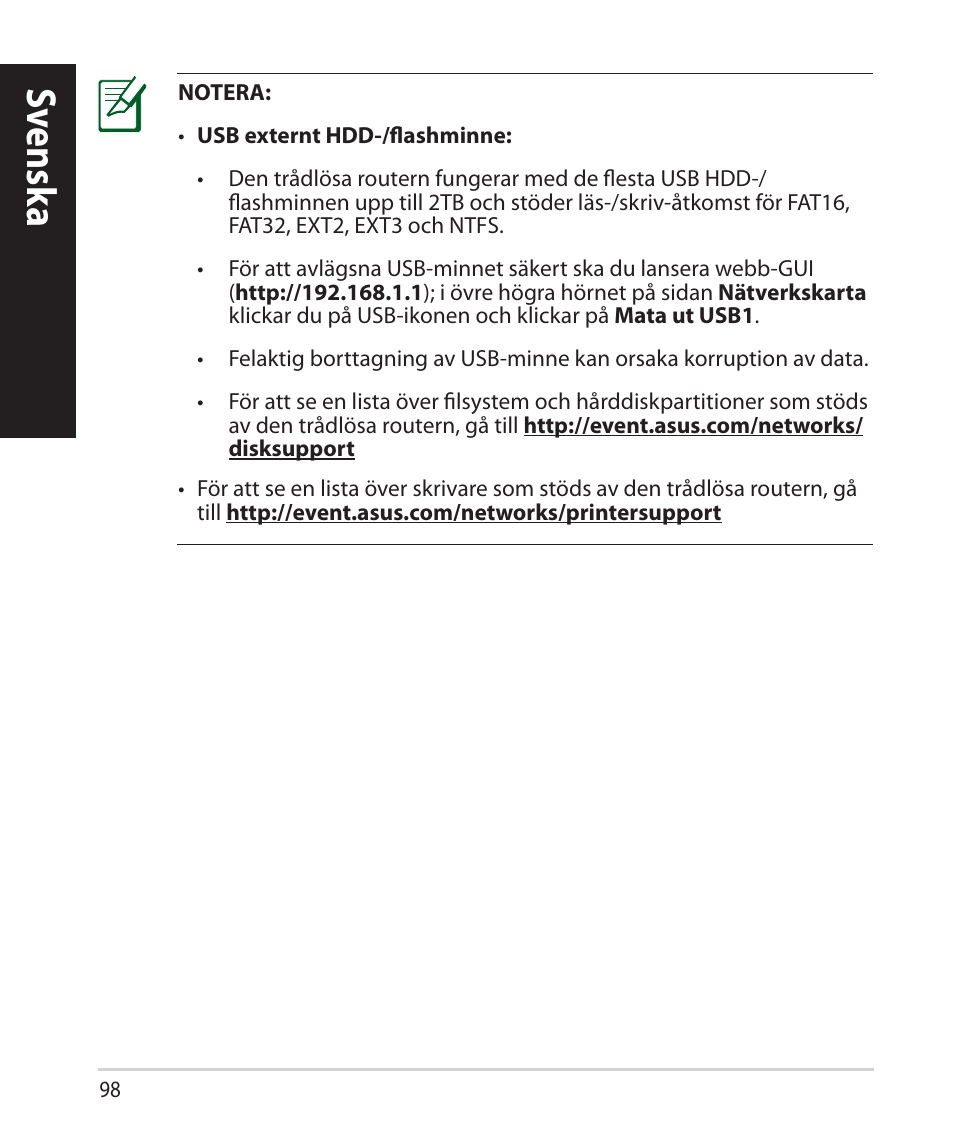 Sv ensk a | Asus RT-N66U (VER.B1) User Manual | Page 98 / 182