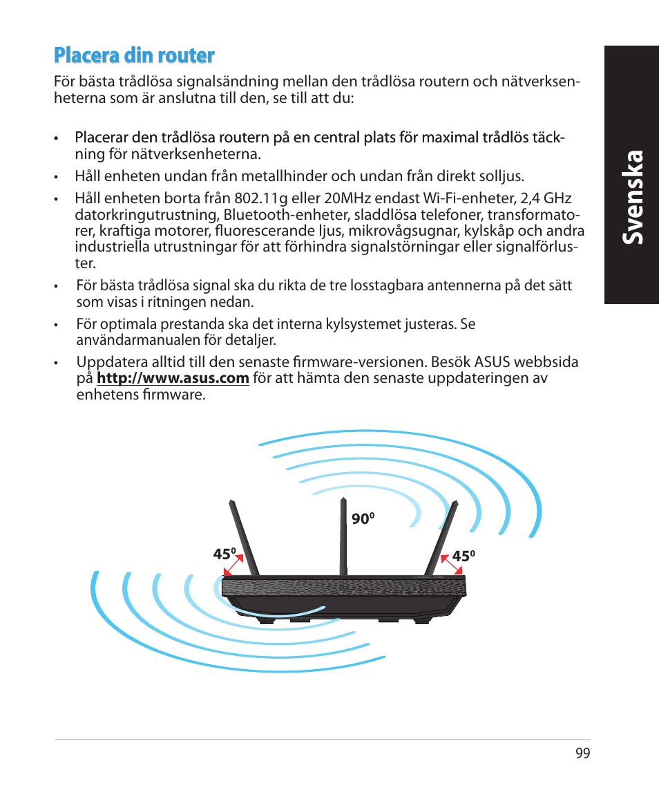 Sv ensk a, Placera din router | Asus RT-N66U (VER.B1) User Manual | Page 99 / 182
