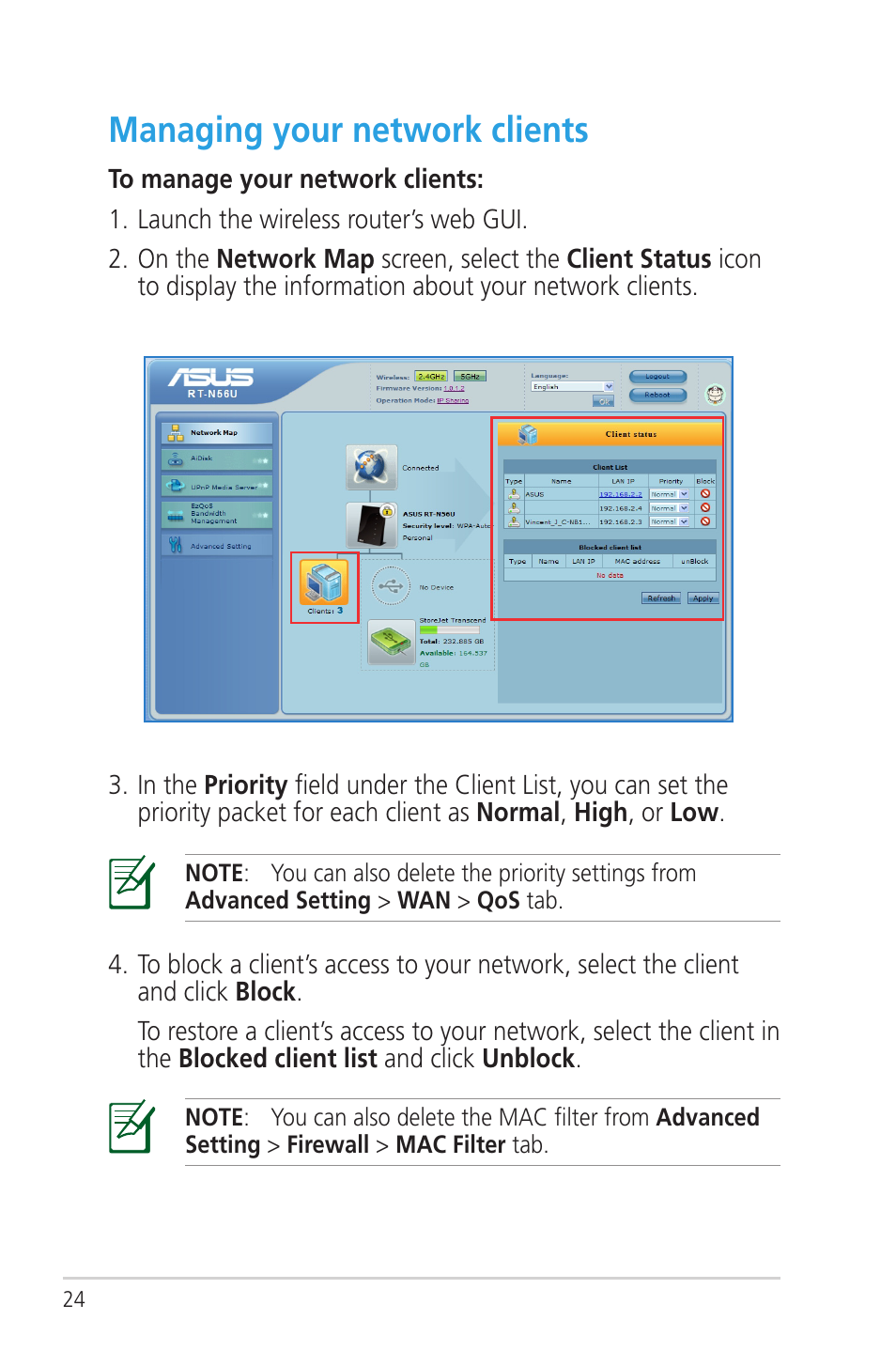 Managing your network clients | Asus RT-N56U User Manual | Page 24 / 72