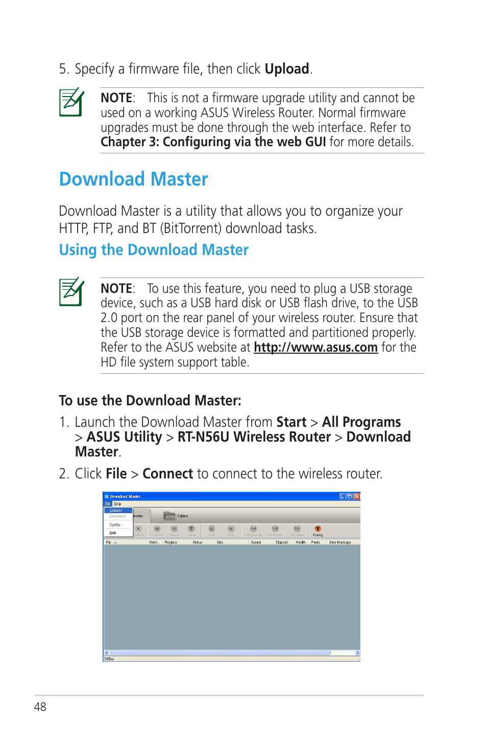 Download master, Using the download master | Asus RT-N56U User Manual | Page 48 / 72