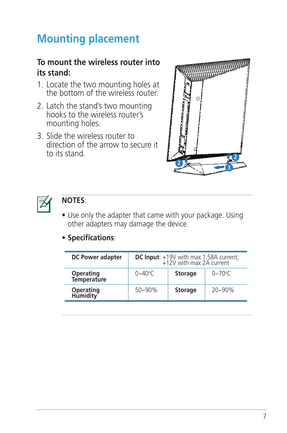 Mounting placement | Asus RT-N56U User Manual | Page 7 / 72