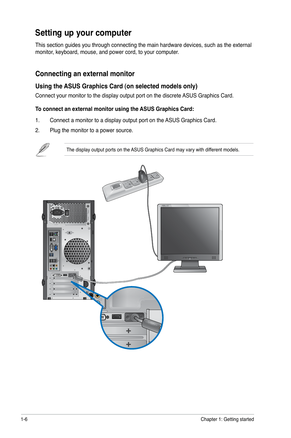 Setting up your computer, Setting up your computer -6, Connecting an external monitor | Asus BM6650 User Manual | Page 15 / 67