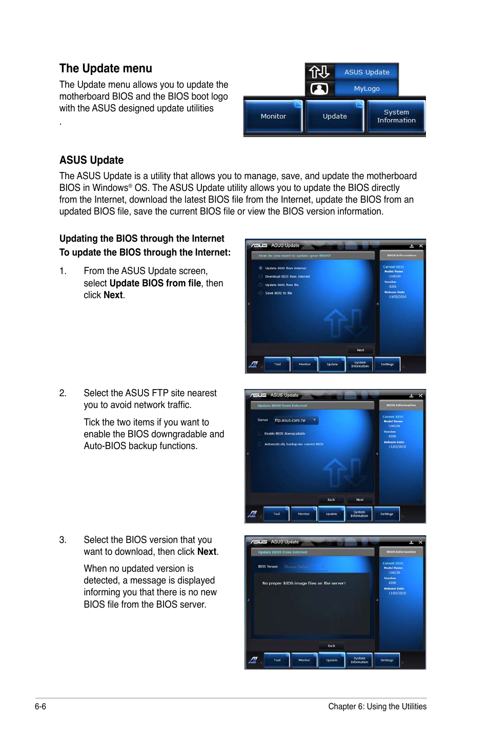 The update menu | Asus BM6650 User Manual | Page 50 / 67