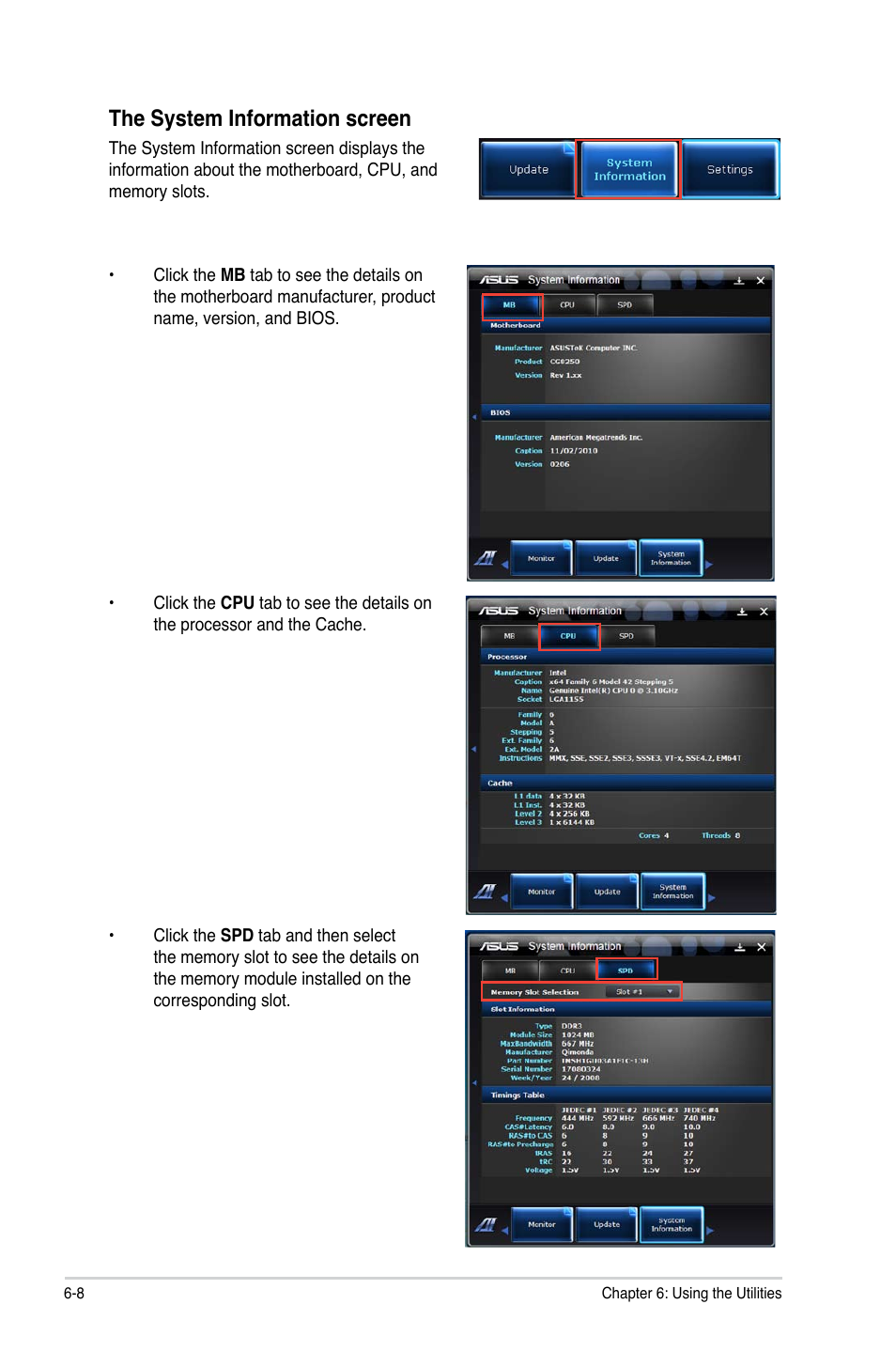 The system information screen | Asus BM6650 User Manual | Page 52 / 67