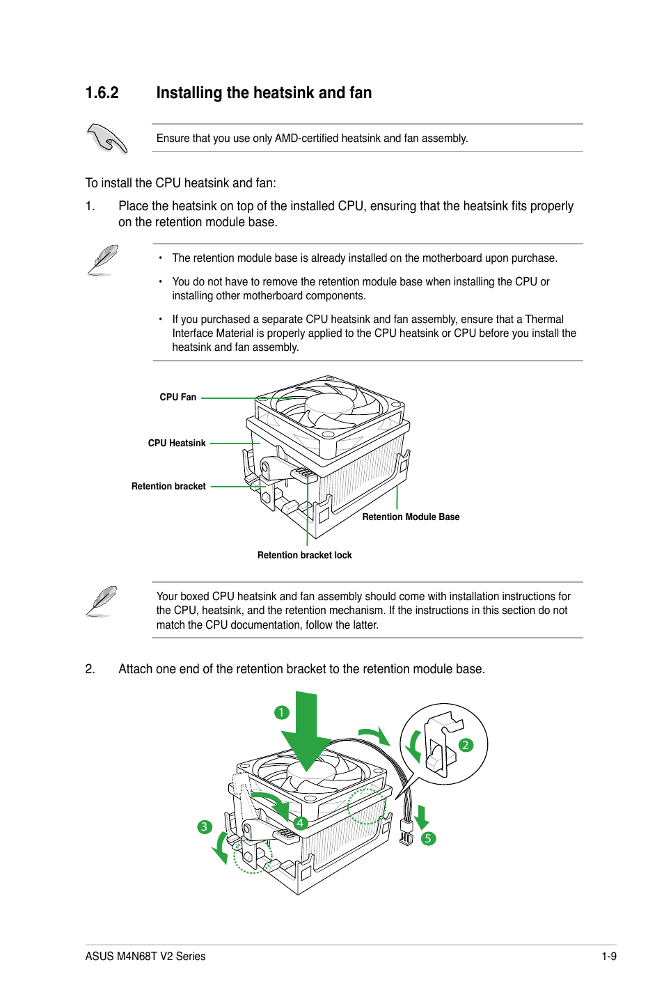 2 installing the heatsink and fan, Installing the heatsink and fan -9 | Asus M4N68T V2 User Manual | Page 19 / 62