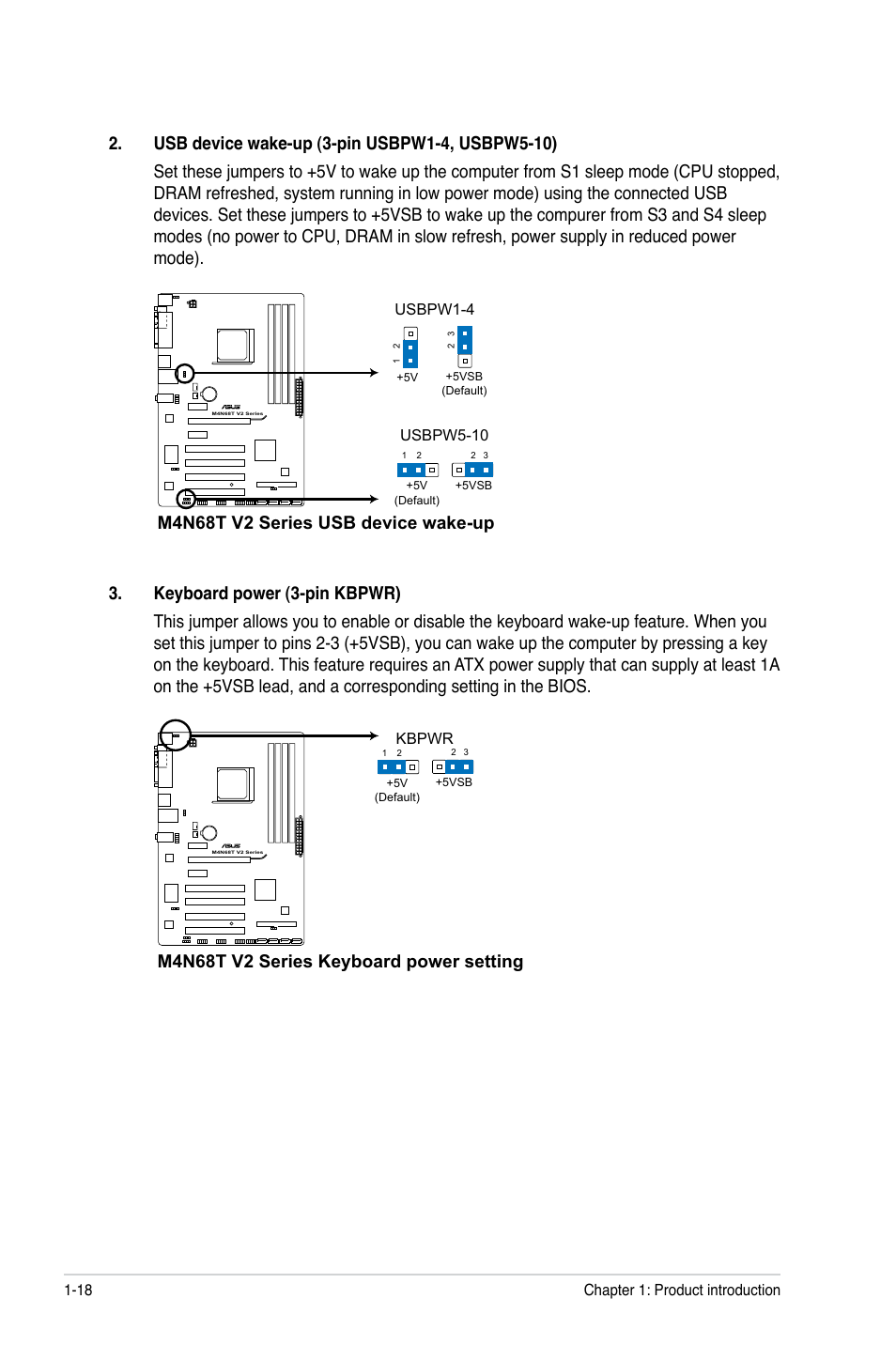 M4n68t v2 series usb device wake-up, M4n68t v2 series keyboard power setting | Asus M4N68T V2 User Manual | Page 28 / 62