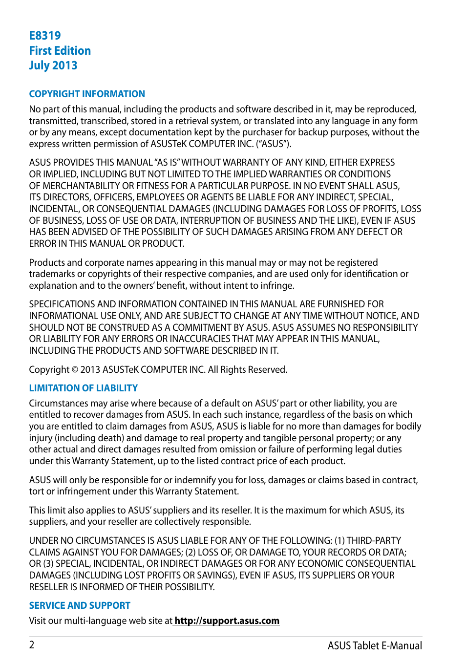 Asus MeMO Pad FHD 10 User Manual | Page 2 / 96