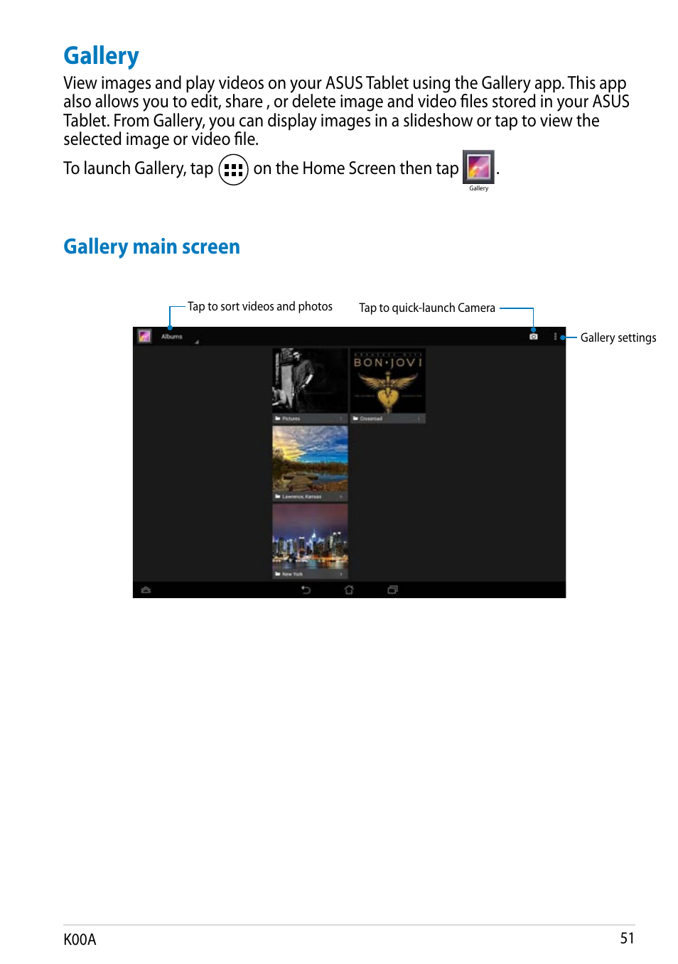 Gallery, Gallery main screen | Asus MeMO Pad FHD 10 User Manual | Page 51 / 96