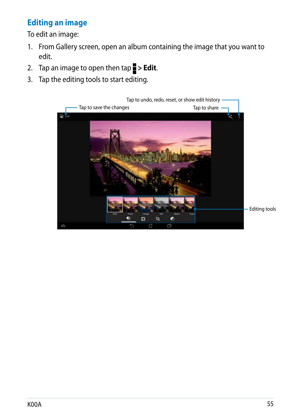 Editing an image | Asus MeMO Pad FHD 10 User Manual | Page 55 / 96