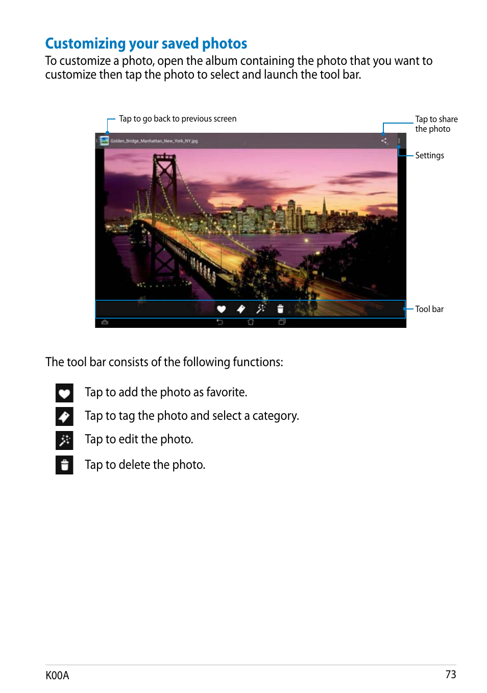 Customizing your saved photos | Asus MeMO Pad FHD 10 User Manual | Page 73 / 96