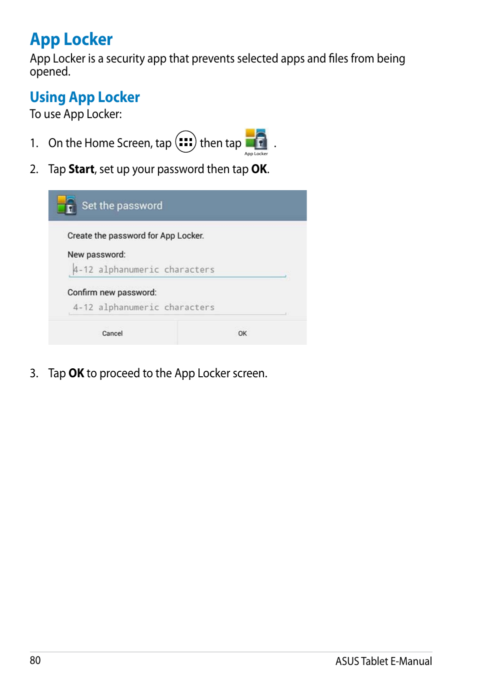 App locker, Using app locker | Asus MeMO Pad FHD 10 User Manual | Page 80 / 96