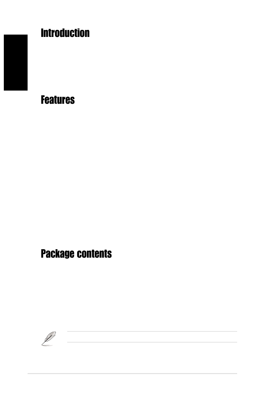 Introduction, Features, Package contents | Asus GIGAX1024 User Manual | Page 2 / 8