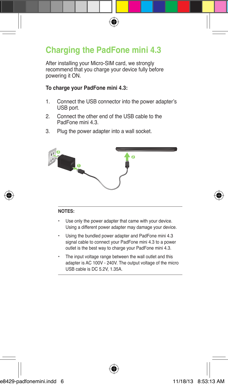 Charging the padfone mini 4.3 | Asus PadFone mini 4.3 User Manual | Page 6 / 22