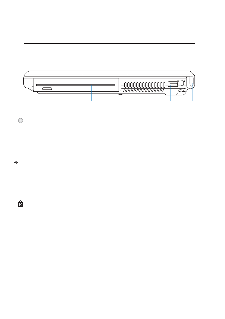 Right side, Knowing the parts, Optical drive | Kensington, Lock port, Usb port (2.0/1.1) | Asus W1V User Manual | Page 18 / 72