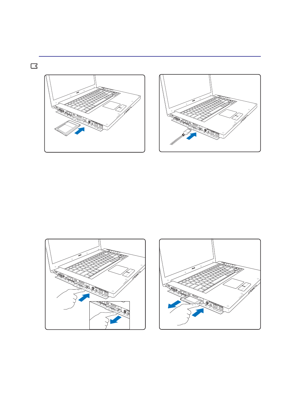 Inserting a pc card (pcmcia), Removing a pc card (pcmcia) | Asus W1V User Manual | Page 39 / 72