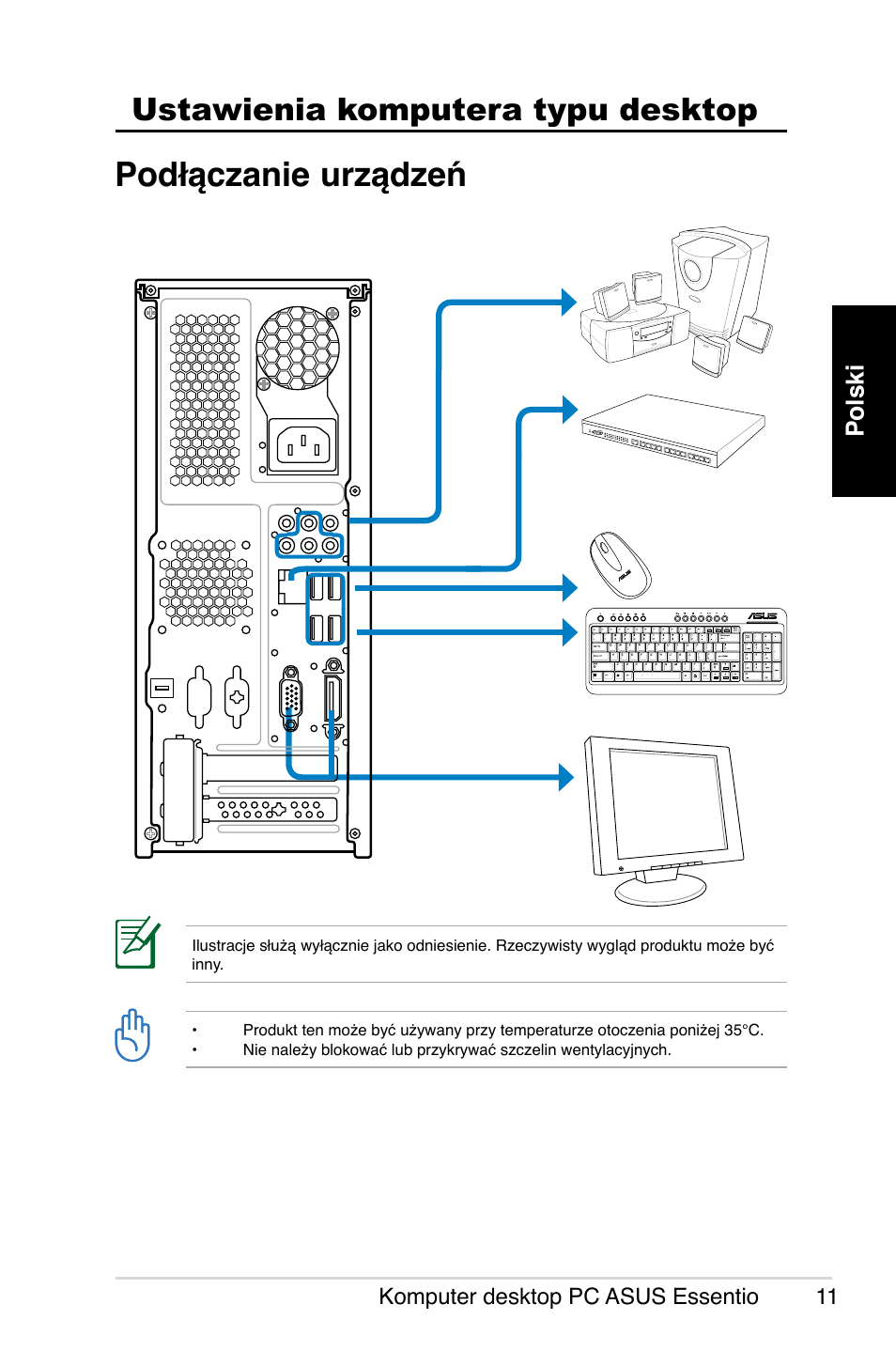 Podłączanie urządzeń, Ustawienia komputera typu desktop, Polski | Asus CP5140 User Manual | Page 127 / 180