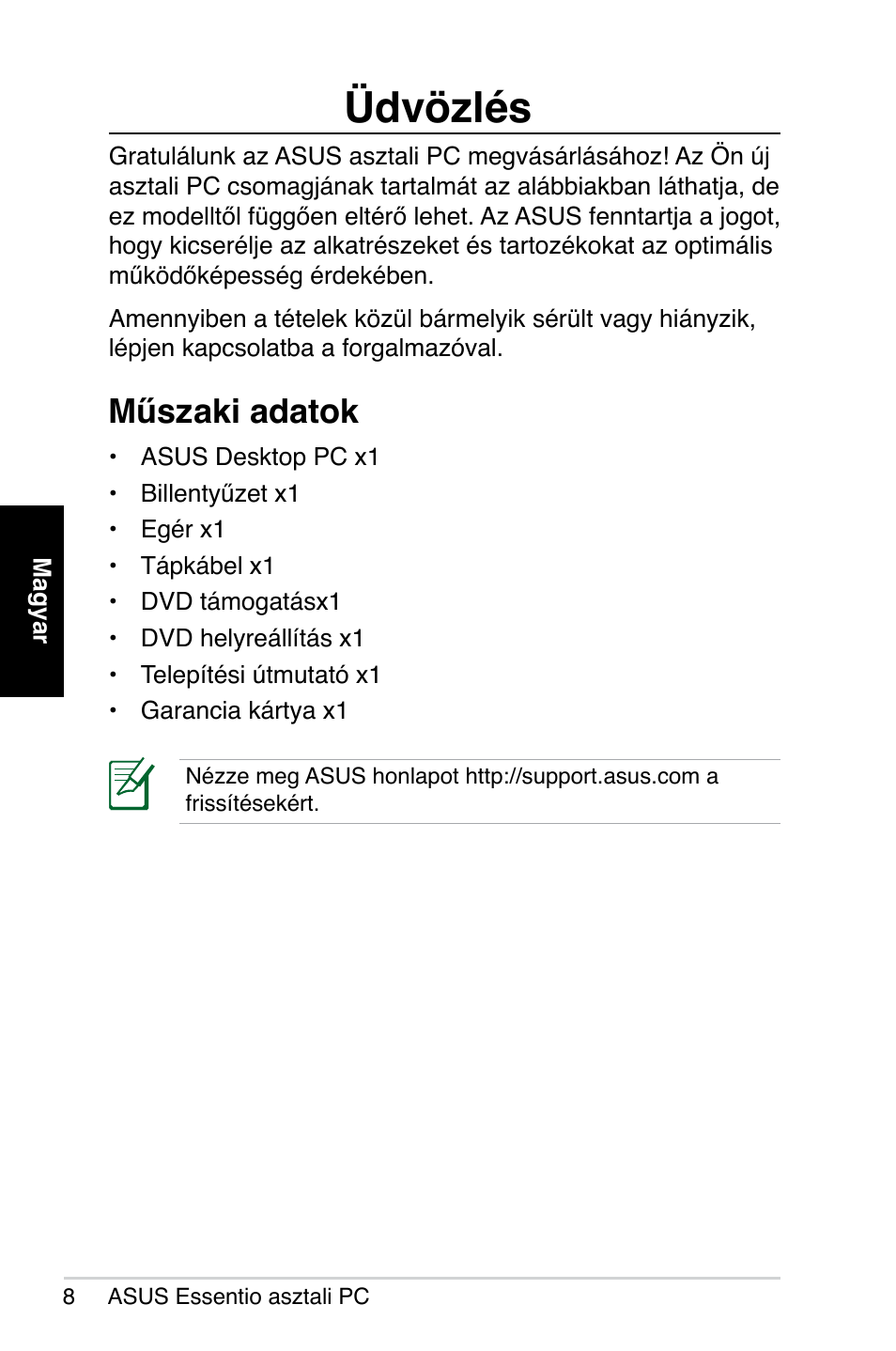 Üdvözlés, Műszaki adatok | Asus CP5140 User Manual | Page 140 / 180