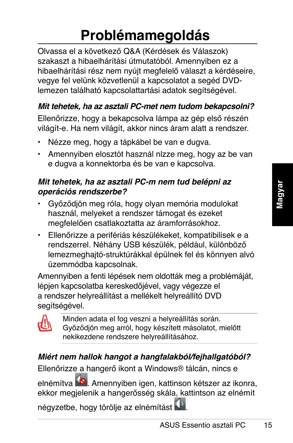 Problémamegoldás | Asus CP5140 User Manual | Page 147 / 180
