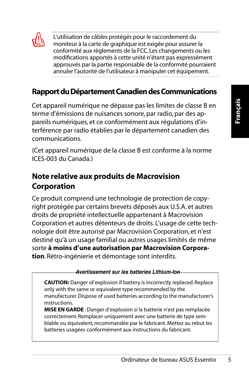 Rapport du département canadien des communications | Asus CP5140 User Manual | Page 23 / 180