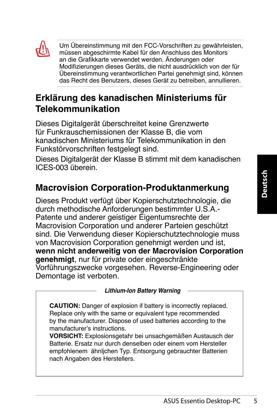 Macrovision corporation-produktanmerkung | Asus CP5140 User Manual | Page 39 / 180