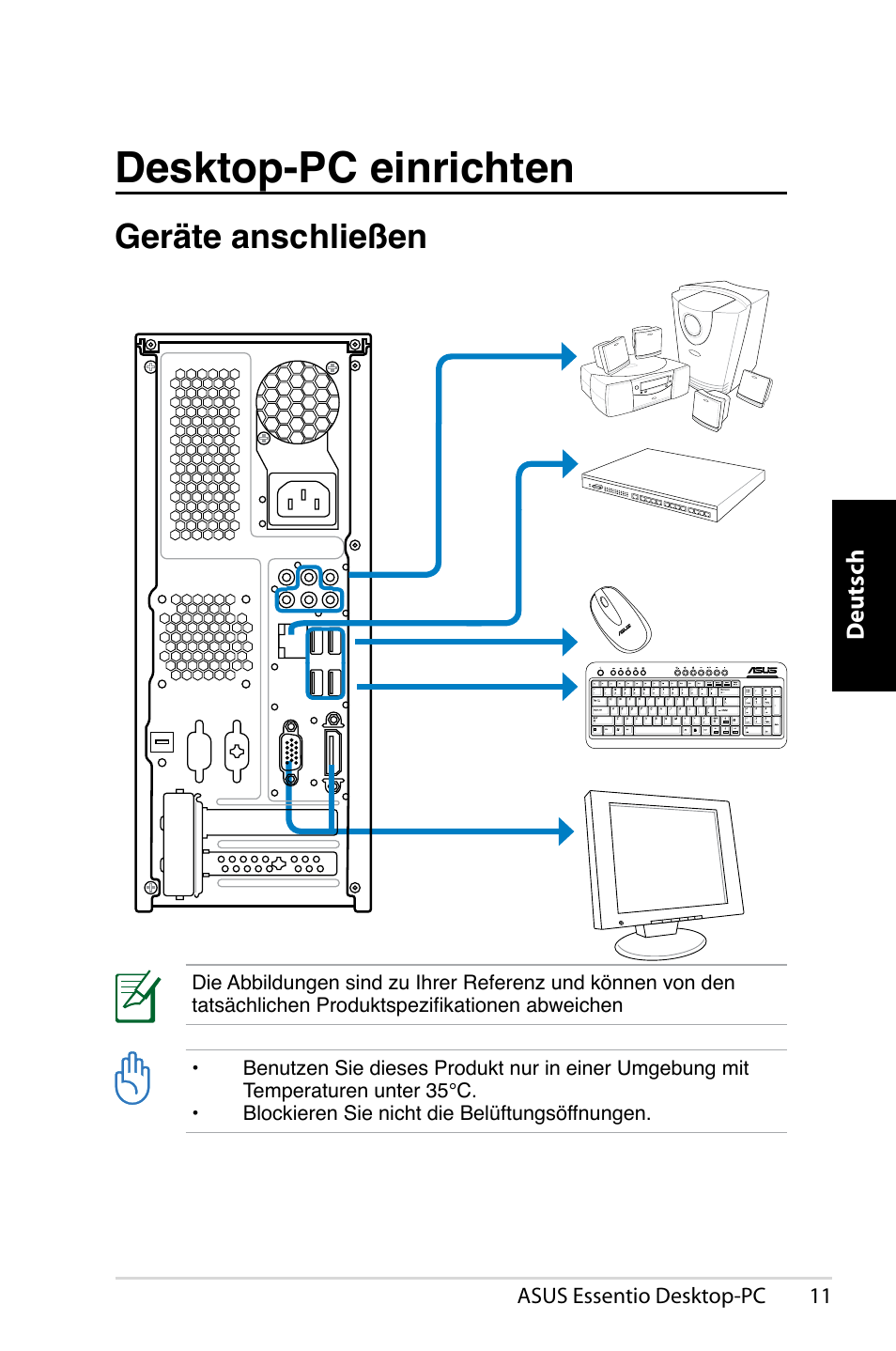 Desktop-pc einrichten, Geräte anschließen | Asus CP5140 User Manual | Page 45 / 180