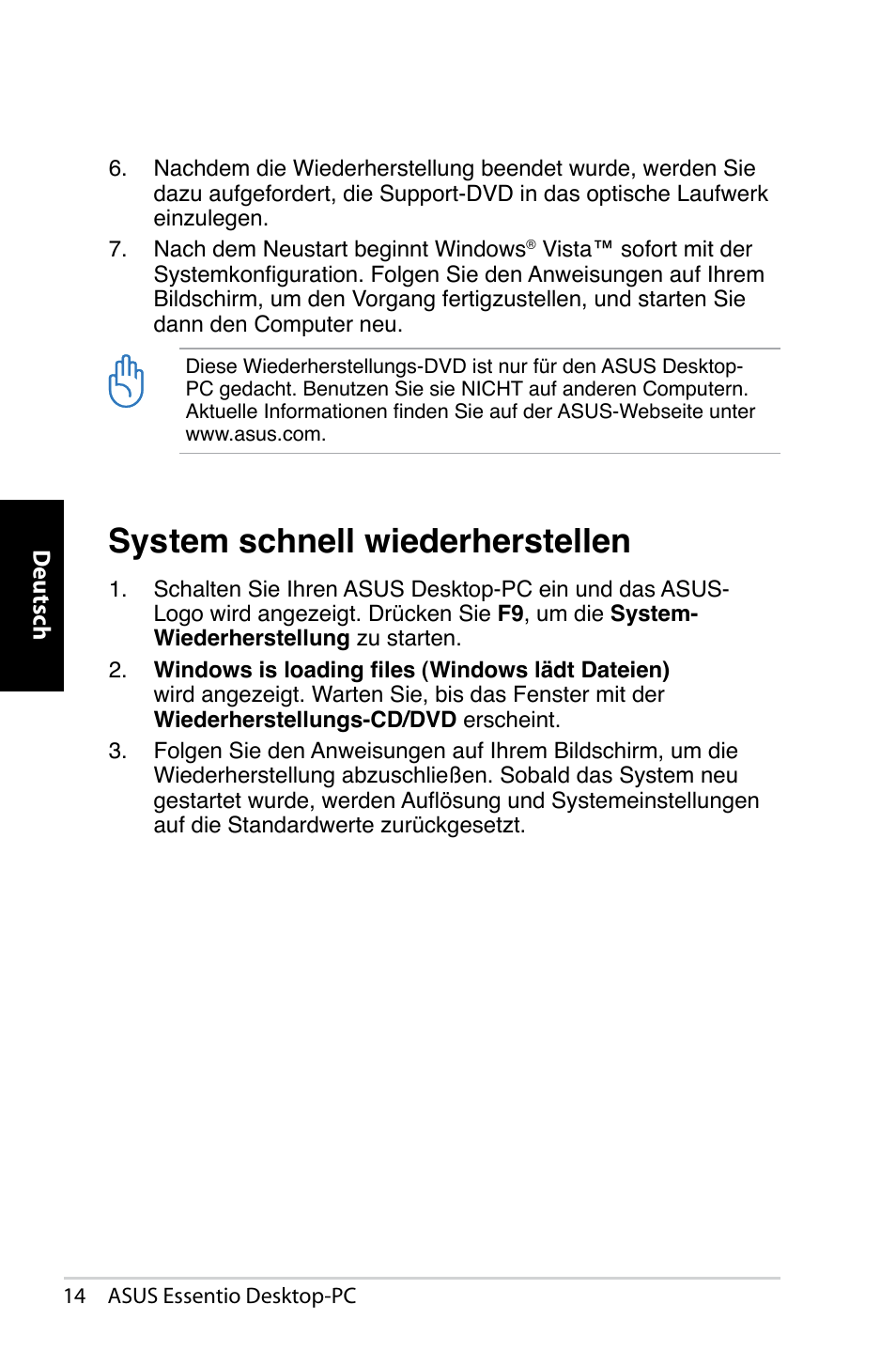 System schnell wiederherstellen | Asus CP5140 User Manual | Page 48 / 180