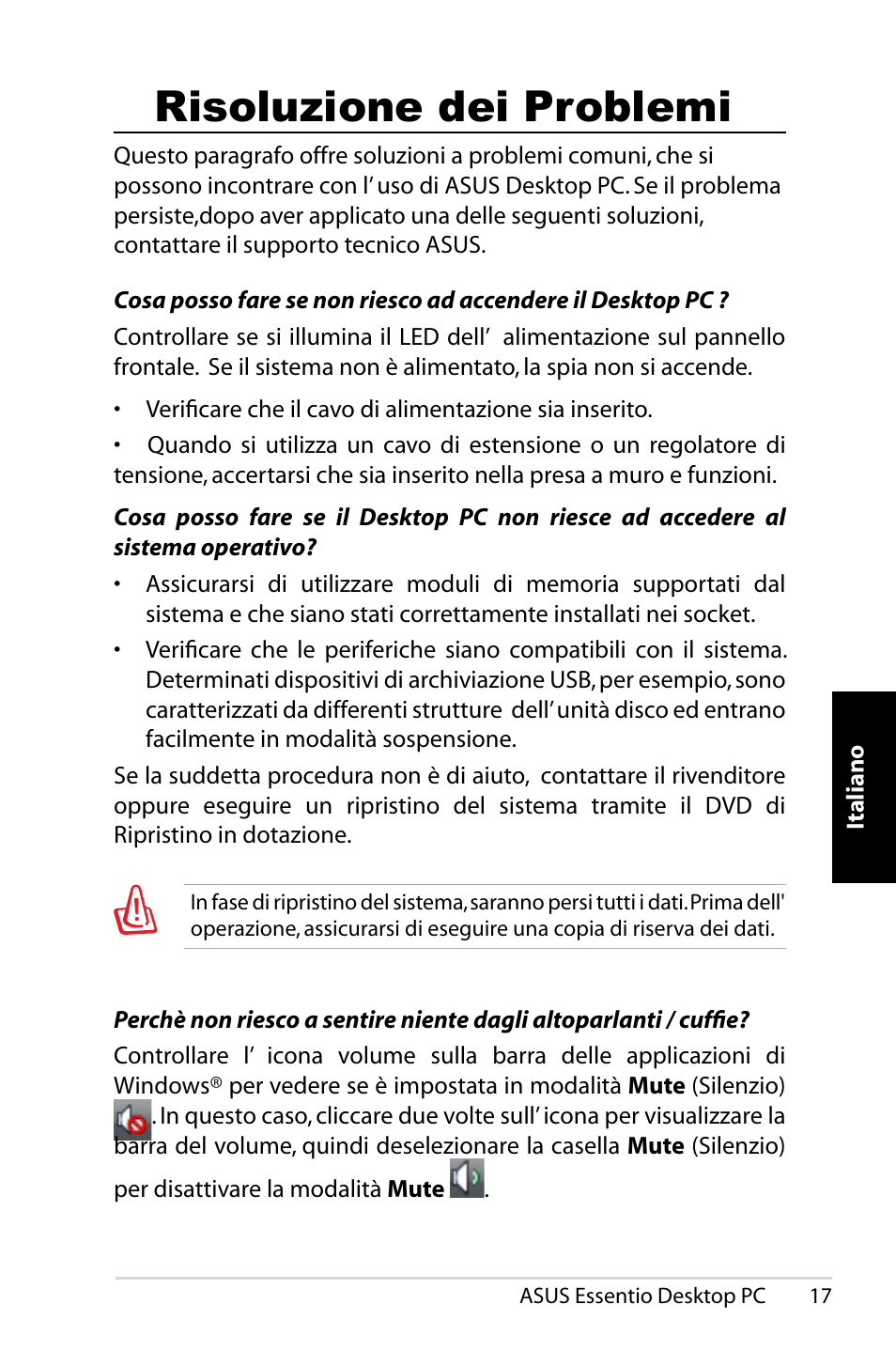 Risoluzione dei problemi | Asus CP5140 User Manual | Page 67 / 180