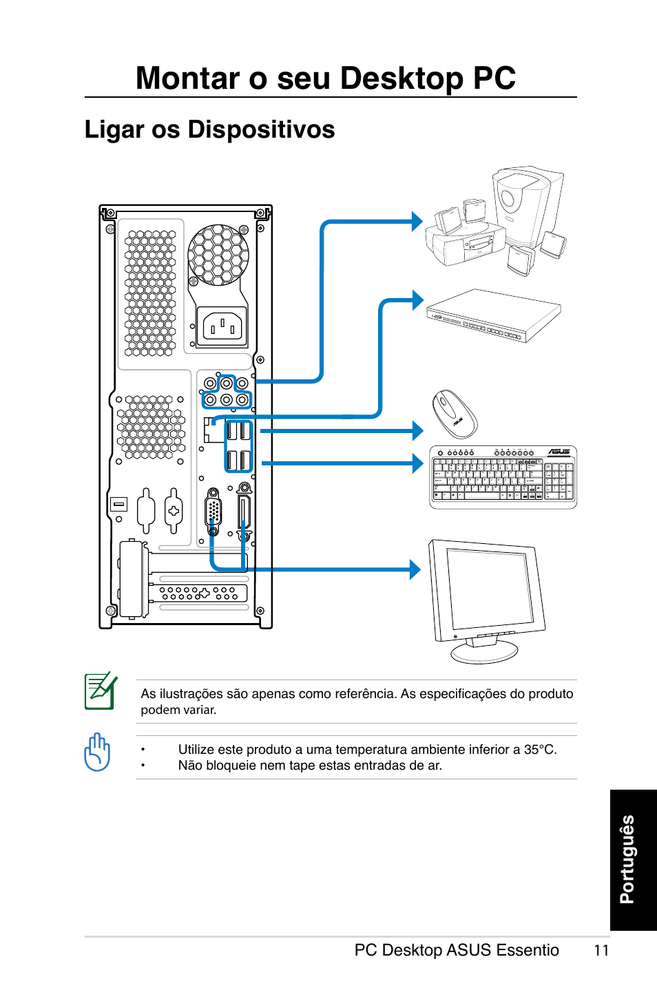 Montar o seu desktop pc, Ligar os dispositivos | Asus CP5140 User Manual | Page 95 / 180