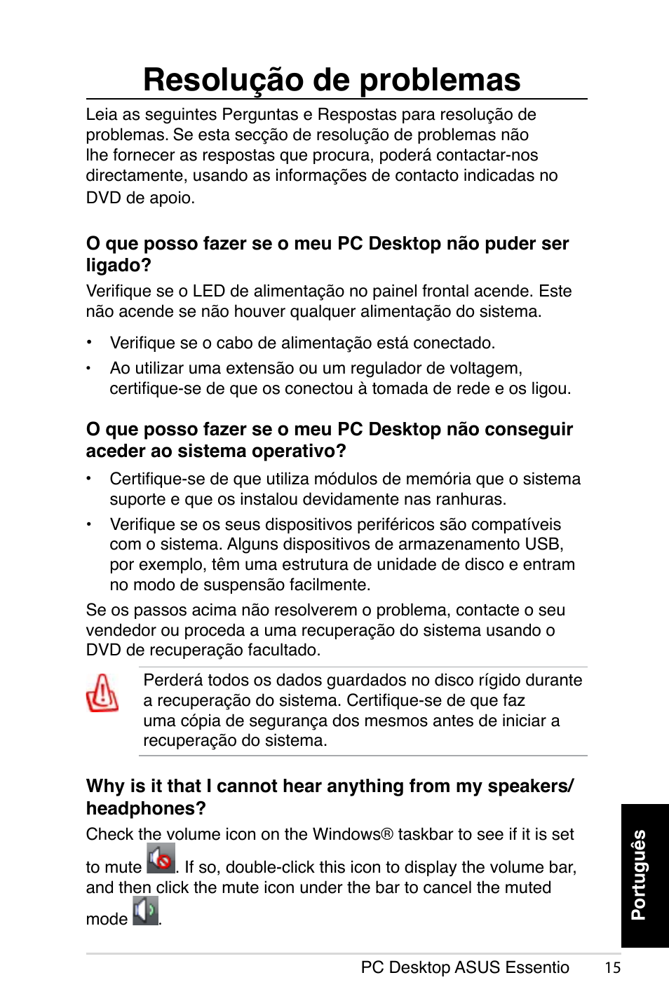Resolução de problemas | Asus CP5140 User Manual | Page 99 / 180
