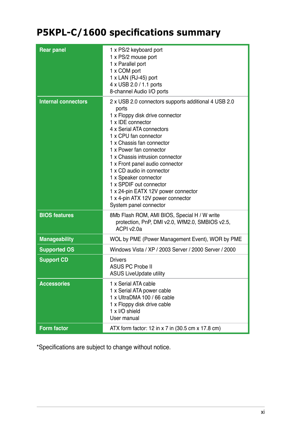 Asus P5KPL-C/1600 User Manual | Page 11 / 98