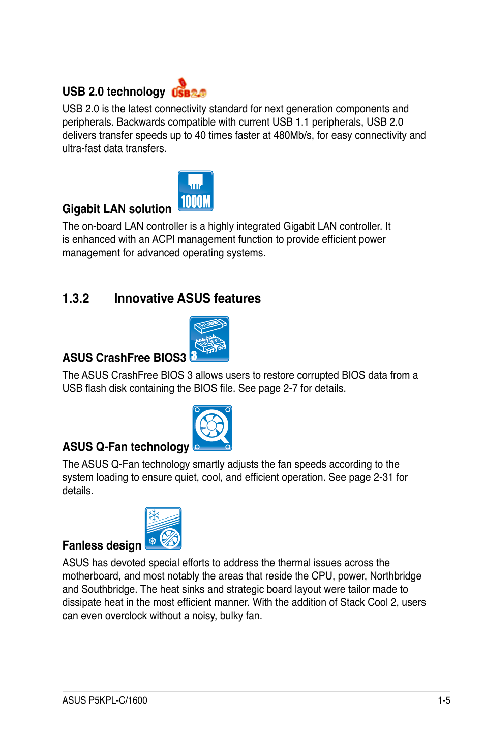 2 innovative asus features | Asus P5KPL-C/1600 User Manual | Page 17 / 98