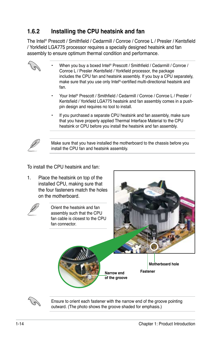 2 installing the cpu heatsink and fan | Asus P5KPL-C/1600 User Manual | Page 26 / 98