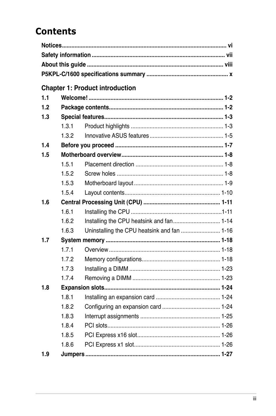 Asus P5KPL-C/1600 User Manual | Page 3 / 98