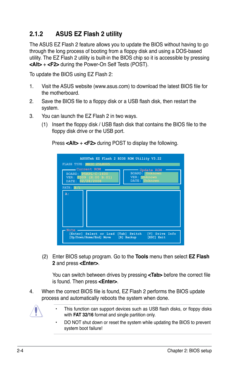 2 asus ez flash 2 utility | Asus P5KPL-C/1600 User Manual | Page 54 / 98