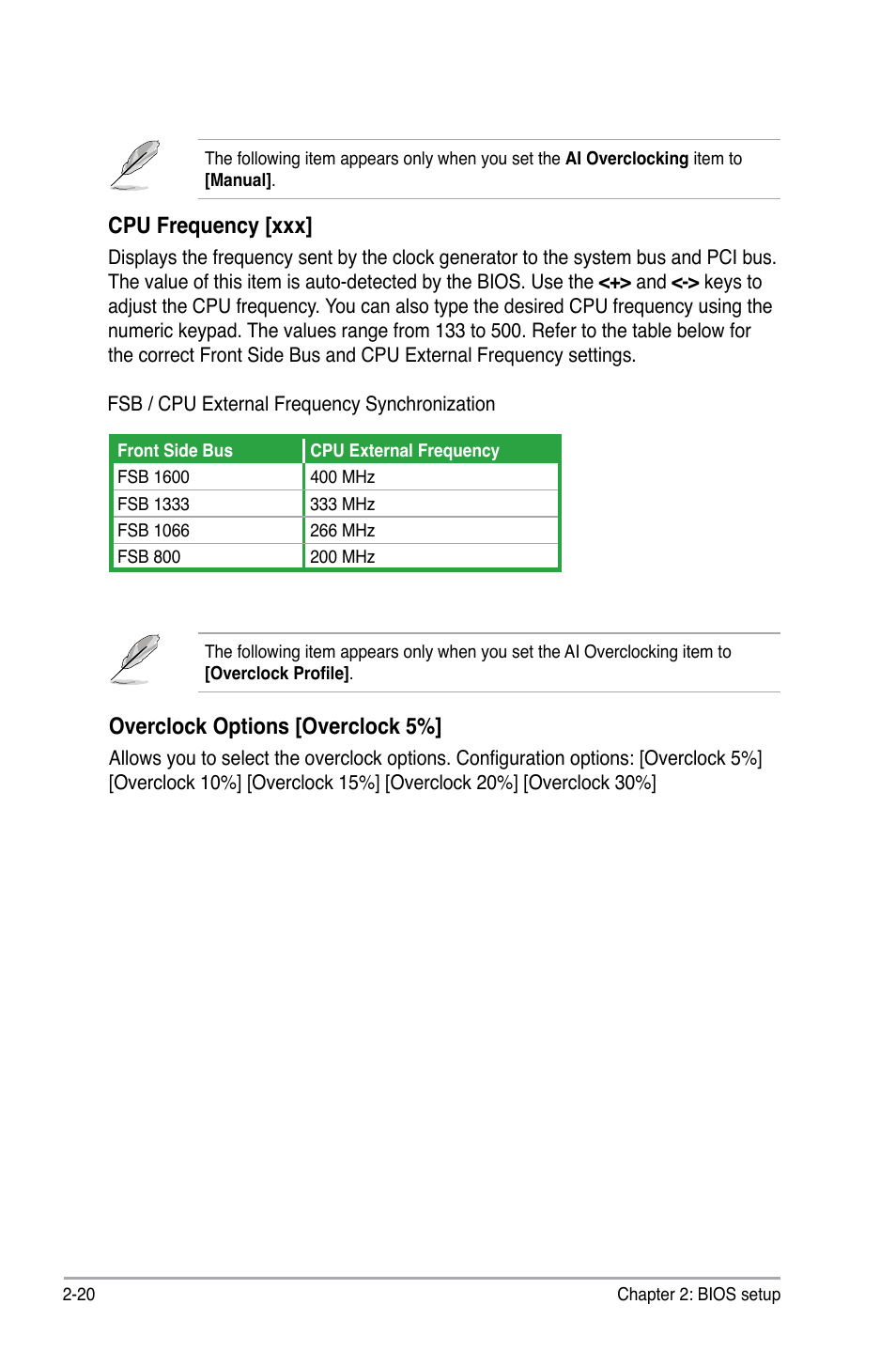 Cpu frequency [xxx, Overclock options [overclock 5 | Asus P5KPL-C/1600 User Manual | Page 70 / 98