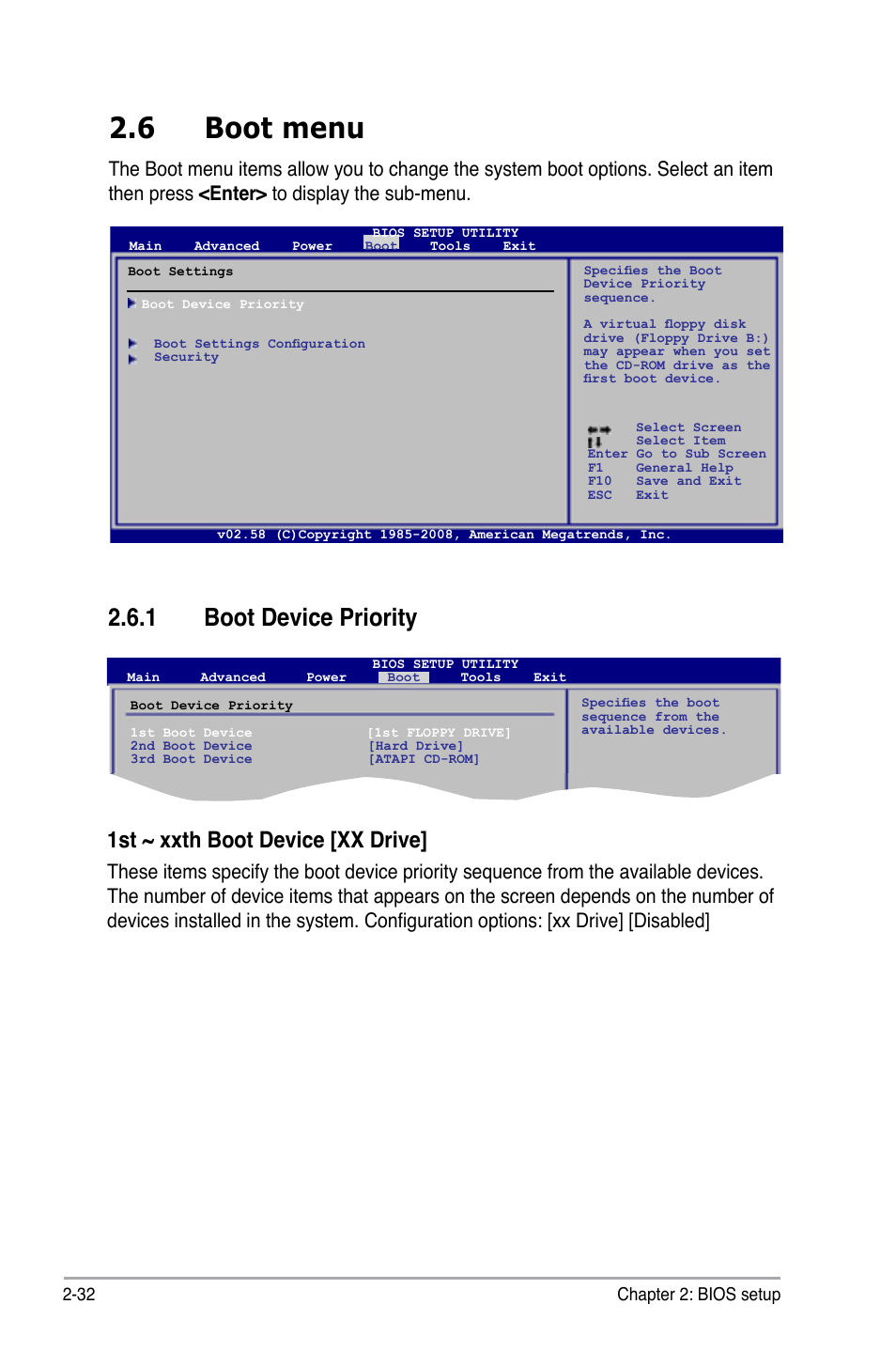 6 boot menu, 1 boot device priority, 1st ~ xxth boot device [xx drive | Asus P5KPL-C/1600 User Manual | Page 82 / 98