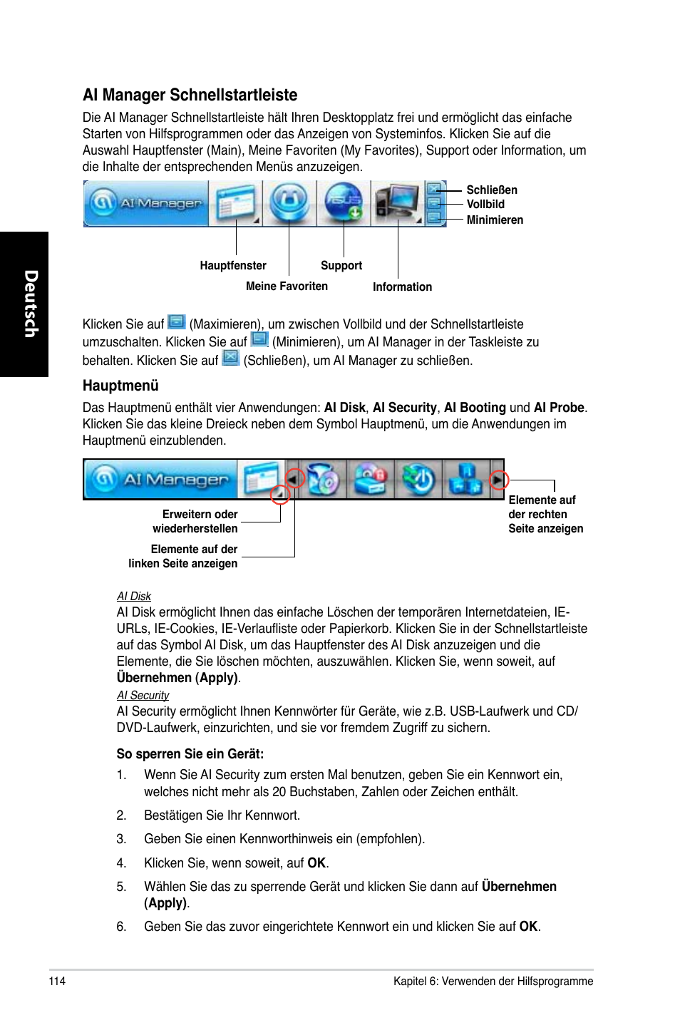 Deutsch d eutsch d eutsch d eutsch, Ai.manager.schnellstartleiste | Asus CM1730 User Manual | Page 116 / 332