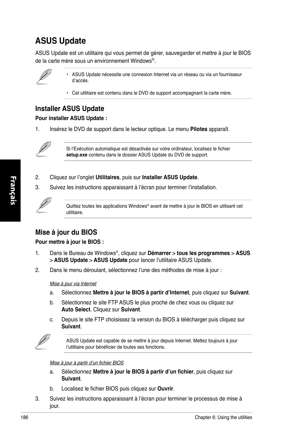 Asus update, Asus.update, Fr ançais fr ançais fr ançais fr ançais | Installer.asus.update, Mise.à.�our.du.bios | Asus CM1730 User Manual | Page 188 / 332