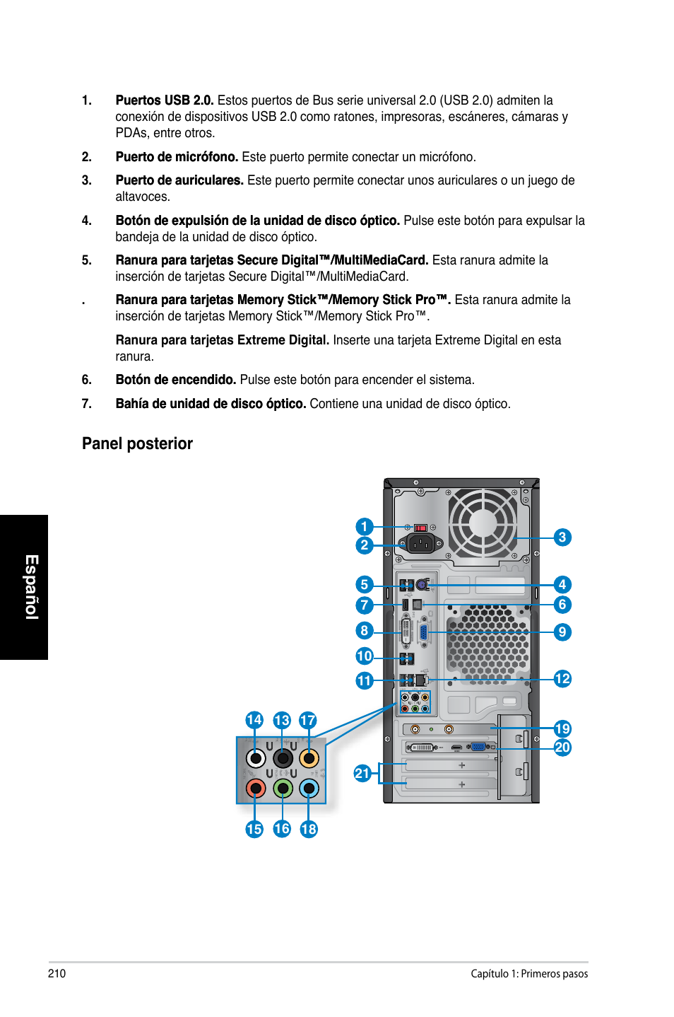 Español, Español panel.posterior | Asus CM1730 User Manual | Page 212 / 332