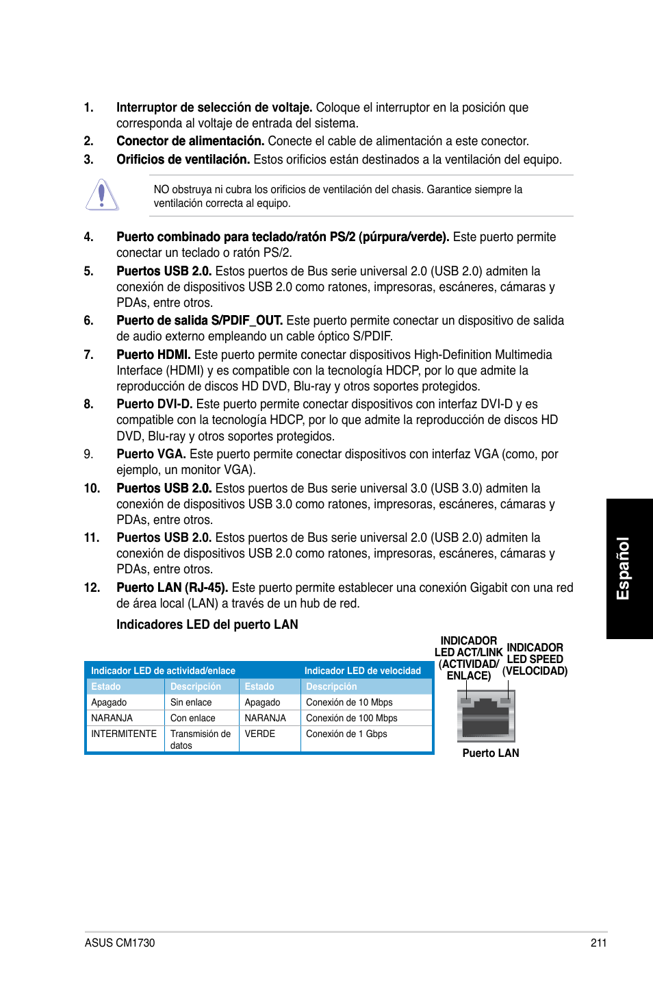 Español | Asus CM1730 User Manual | Page 213 / 332