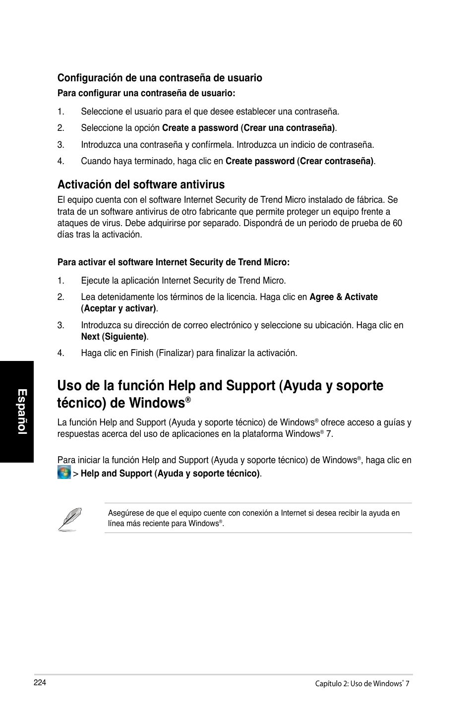 Español, Activación.del.software.antivirus | Asus CM1730 User Manual | Page 226 / 332