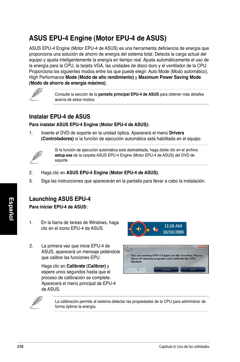 Asus epu-4 engine (motor epu-4 de asus), Asus.epu-4.engine.�motor.epu-4.de.asus, Español | Instalar.epu-4.de.asus, Launching.asus.epu-4 | Asus CM1730 User Manual | Page 250 / 332