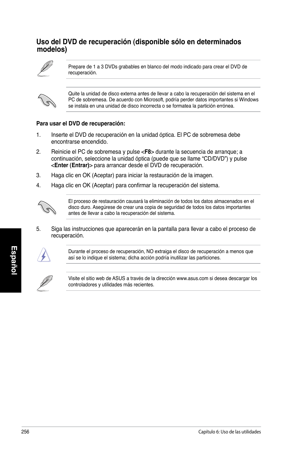 Español | Asus CM1730 User Manual | Page 258 / 332