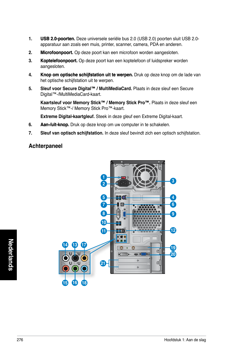 Nederlands, Achterpaneel | Asus CM1730 User Manual | Page 278 / 332