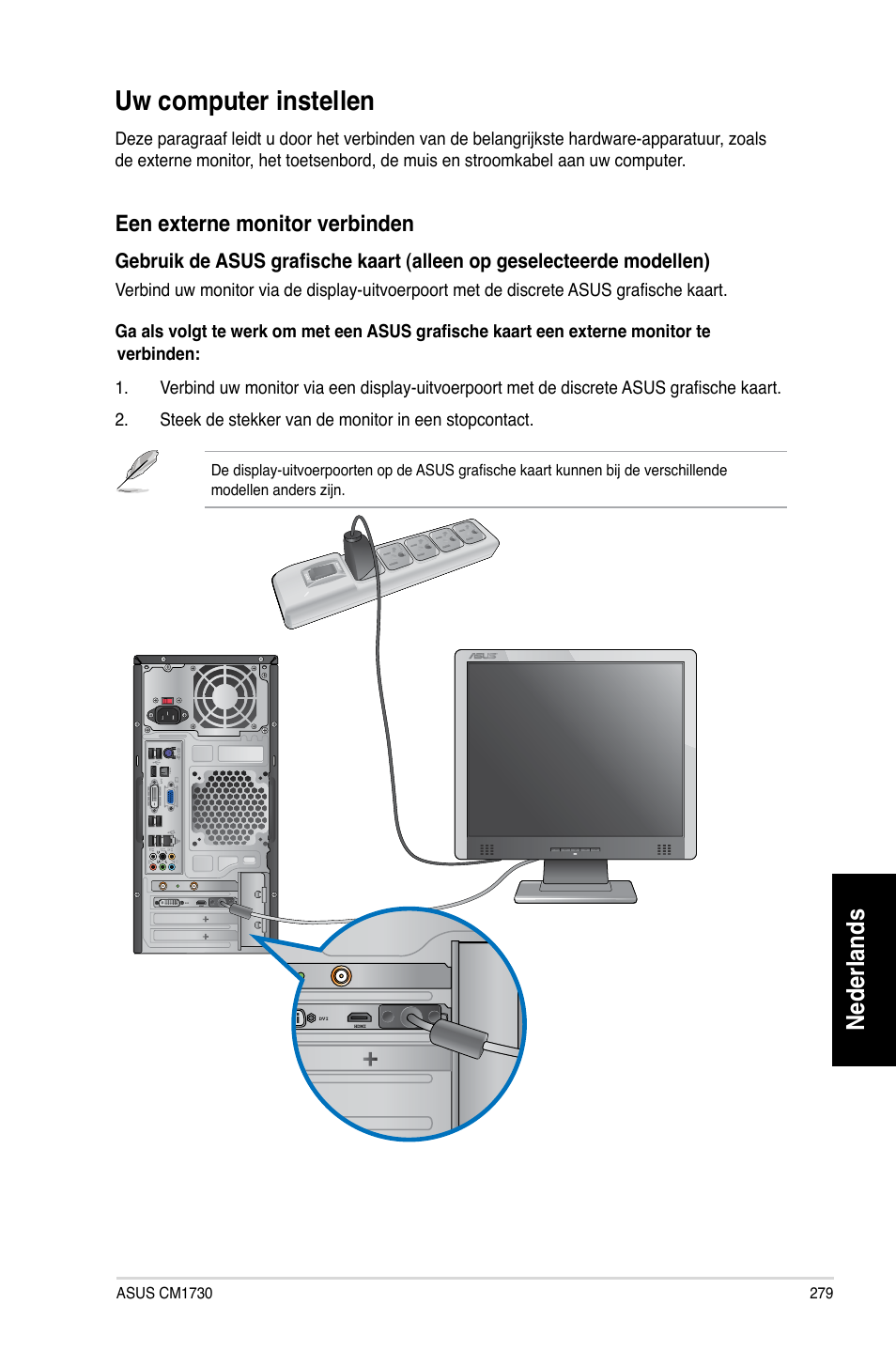 Uw computer instellen, Nederlands, Een.externe.monitor.verbinden | Asus CM1730 User Manual | Page 281 / 332