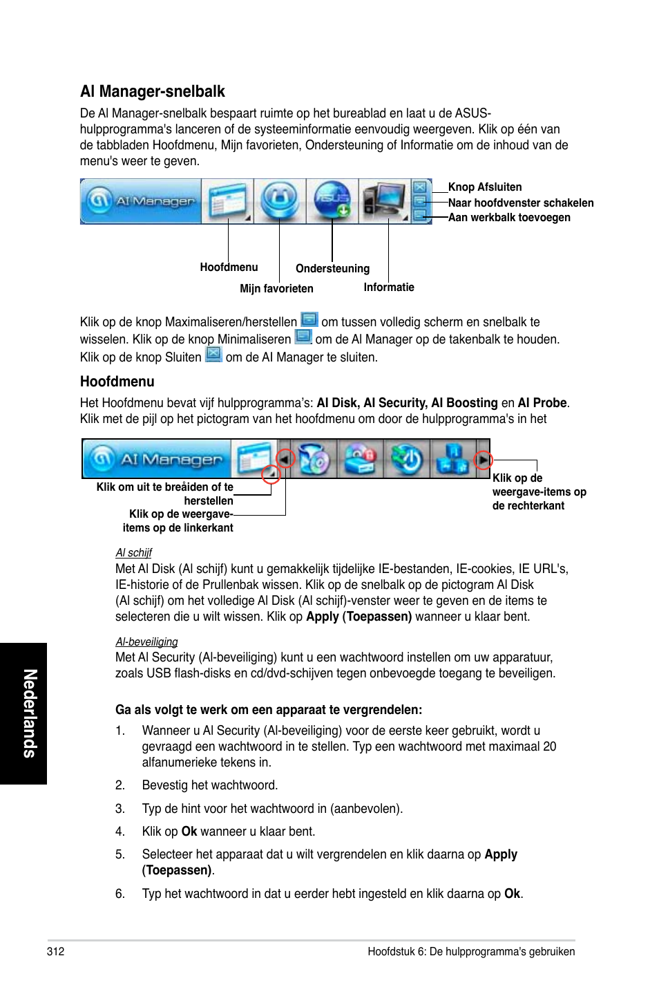 Nederlands, Al.manager-snelbalk | Asus CM1730 User Manual | Page 314 / 332