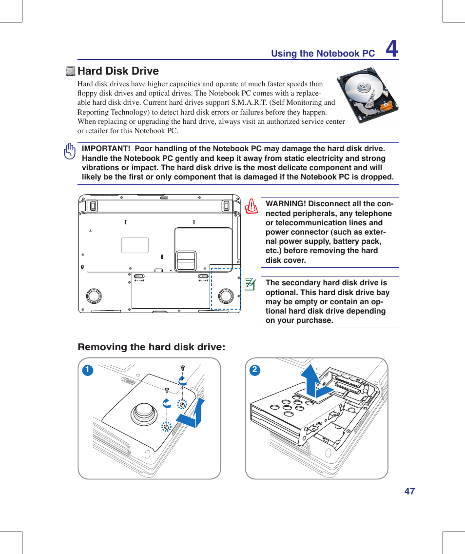 Hard disk drive | Asus W90V User Manual | Page 47 / 95