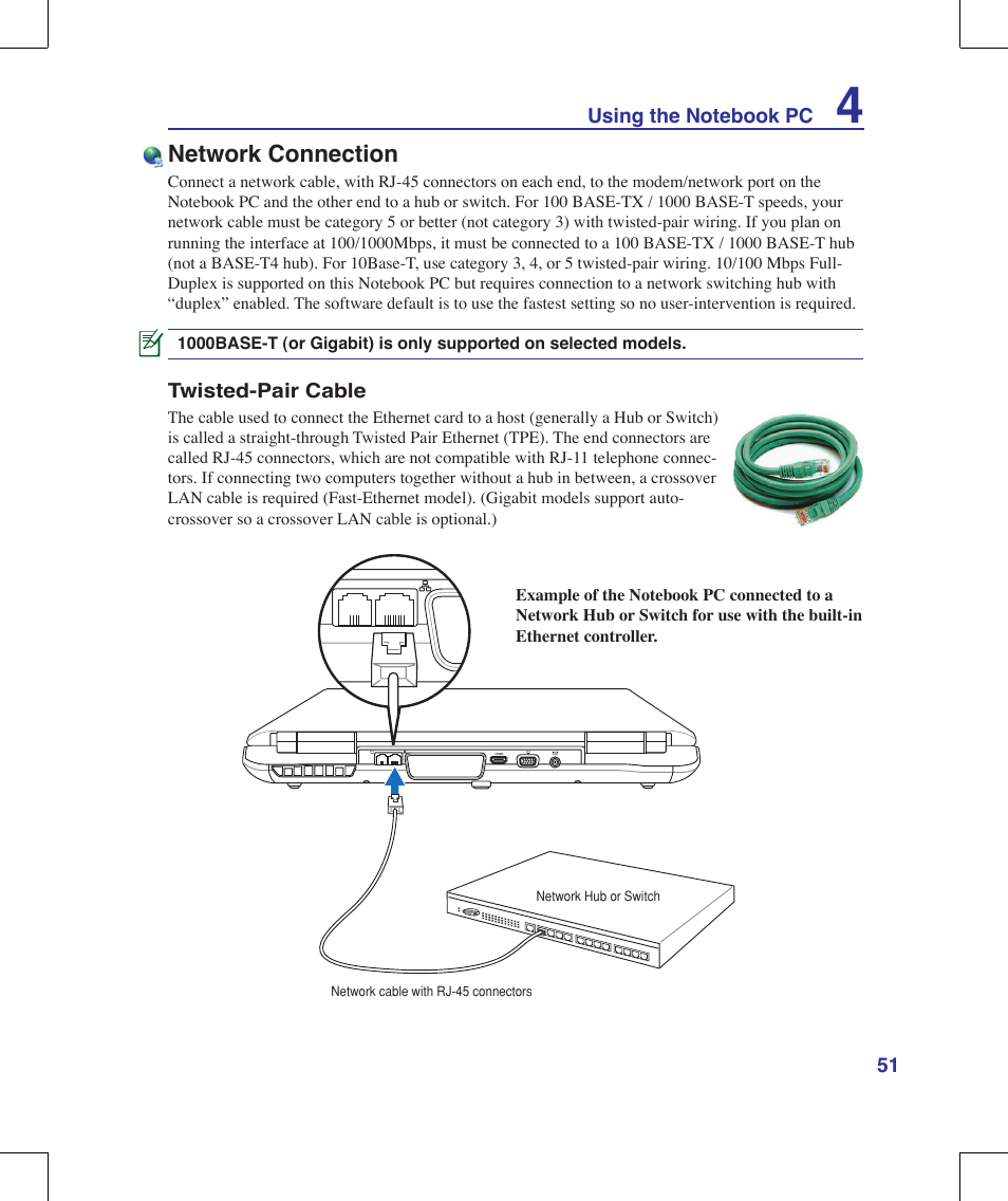 Network connection | Asus W90V User Manual | Page 51 / 95