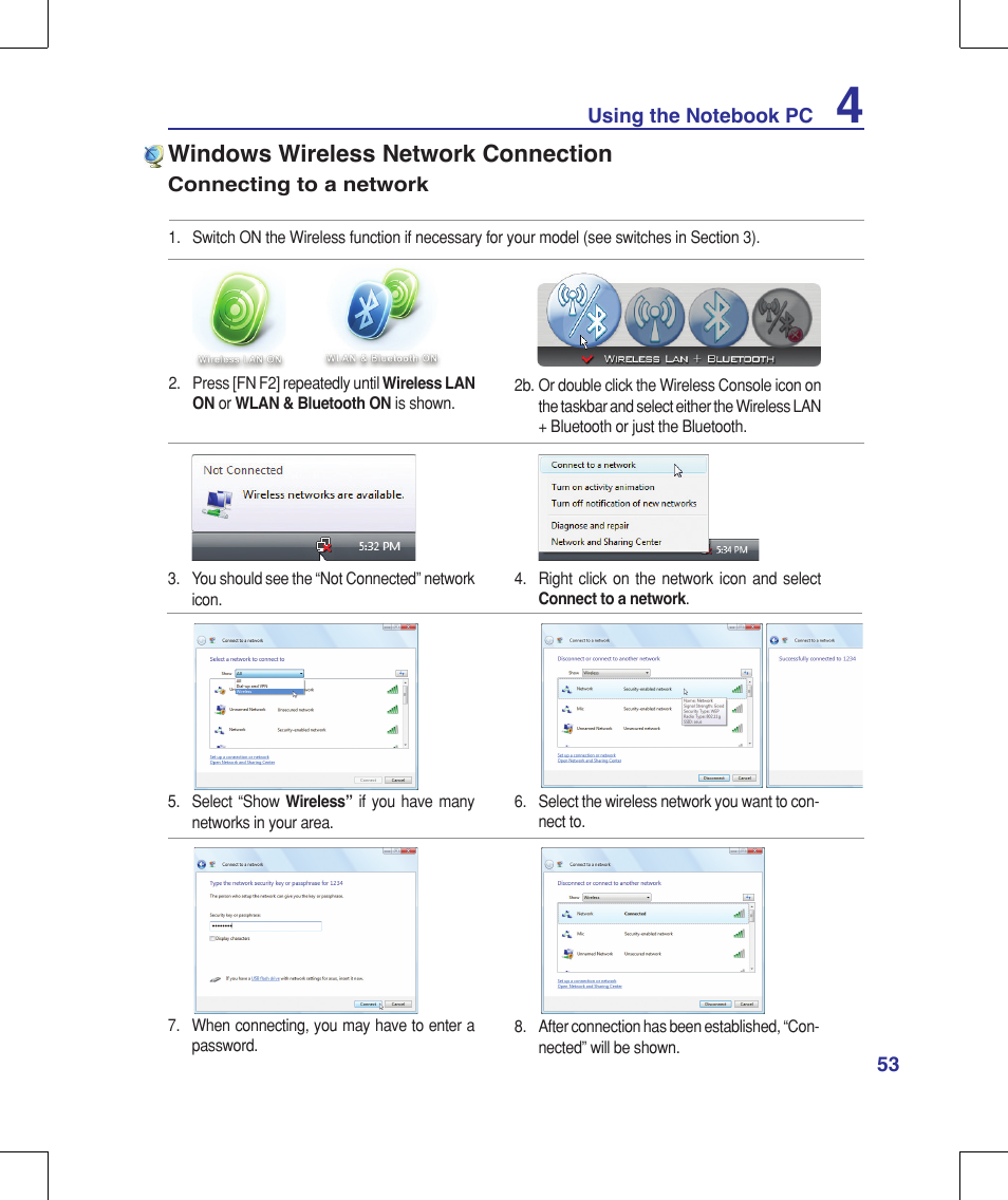 Windows wireless network connection | Asus W90V User Manual | Page 53 / 95